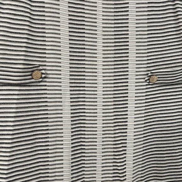 Misook Black White Beige Striped Gold Button Detail Sleeveless Sheath Dress L - Picture 2 of 5